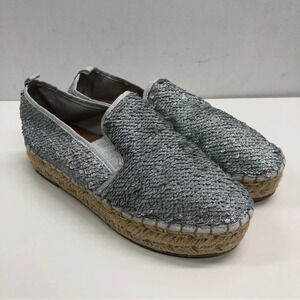 STEVE MADDEN ‘Poppi’ Silver Sequin Espadrilles Platform Shoes Size 7.5